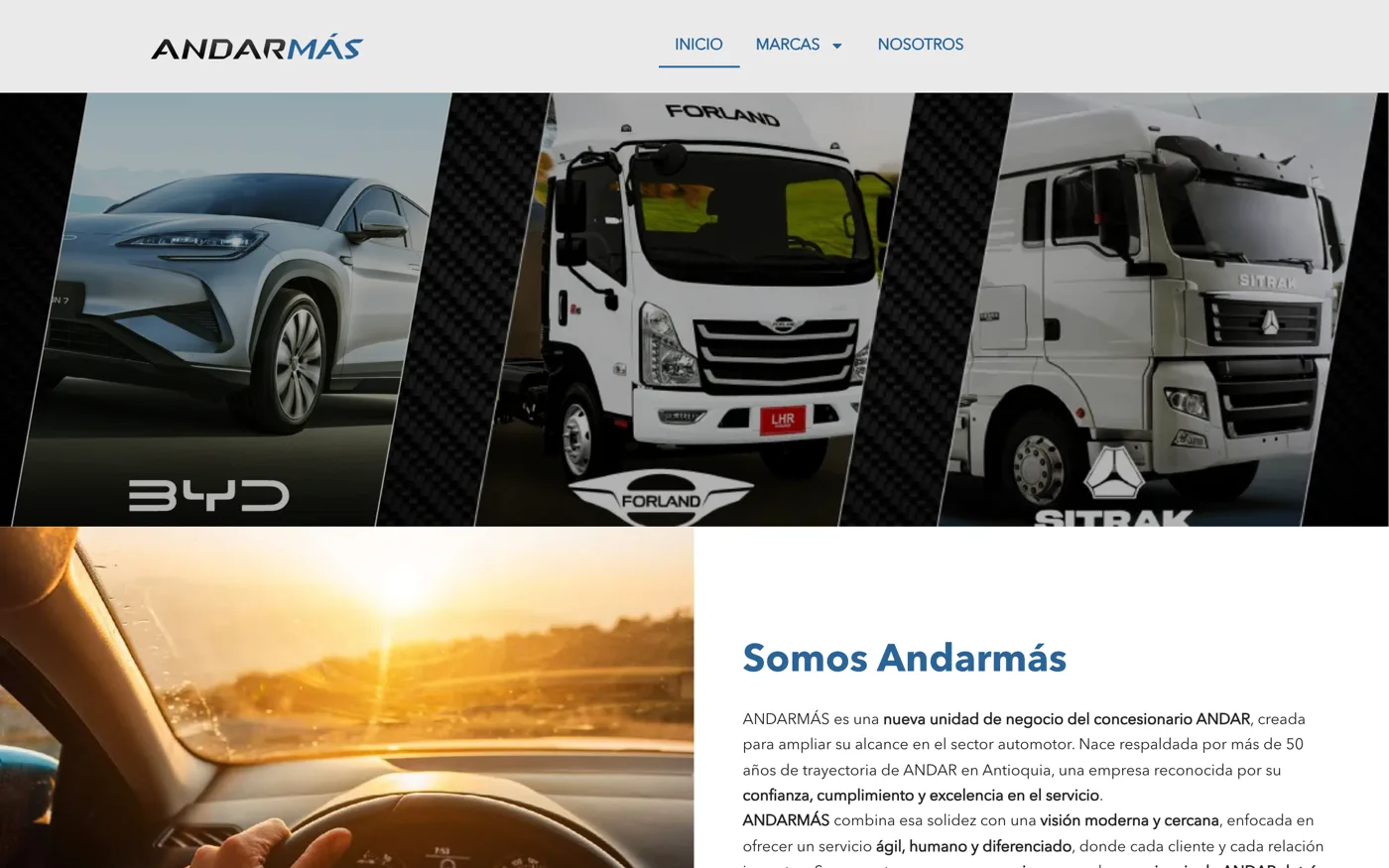 Portada de Andarmás con sus tres marcas: BYD, Forland y Sitrak