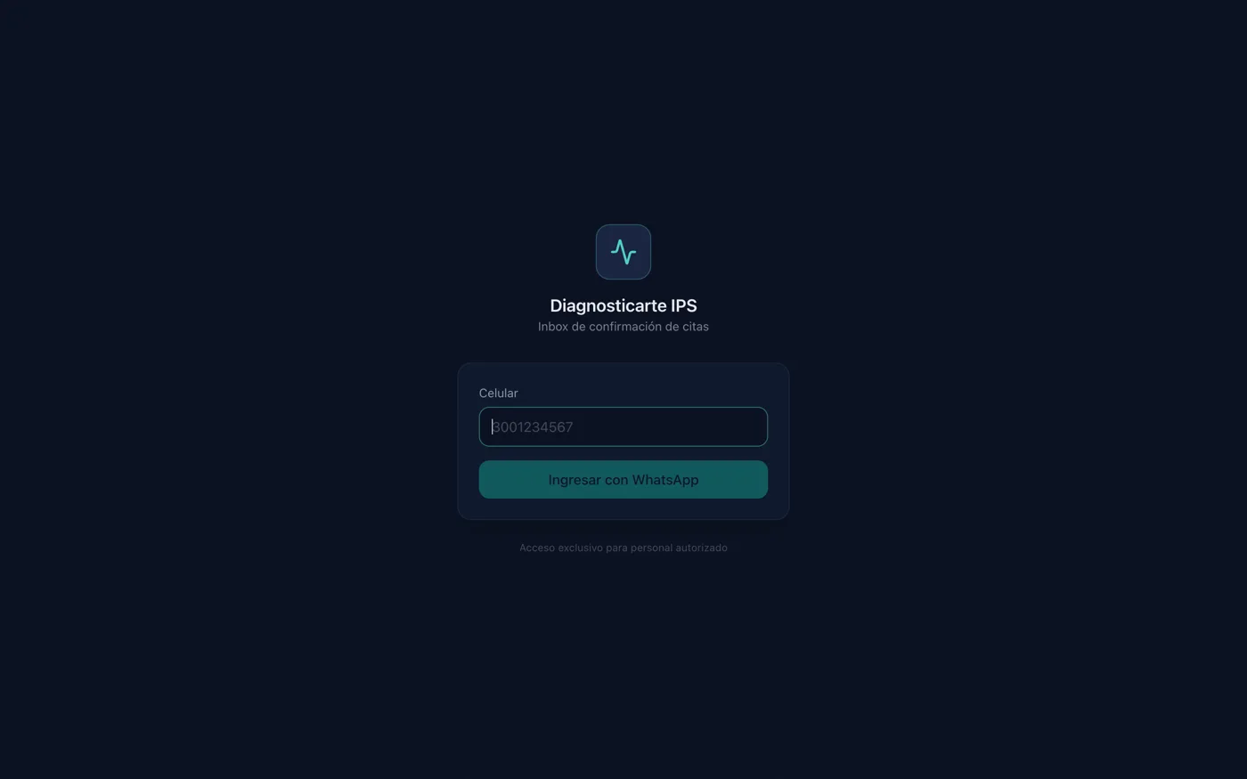 Acceso al portal de Diagnosticarte IPS, restringido a su propio dominio de correo
