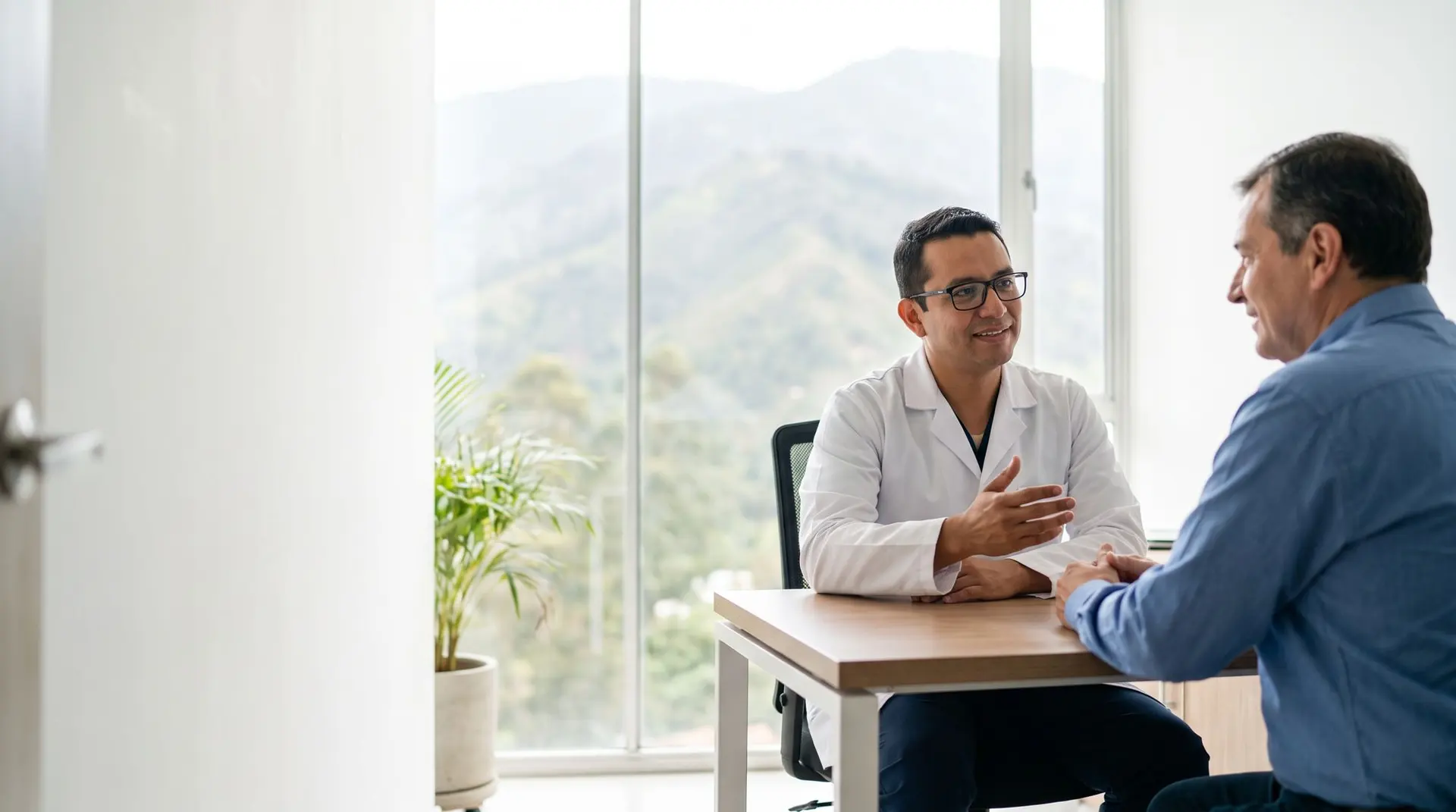 Especialista en urología atendiendo a un paciente en su consultorio