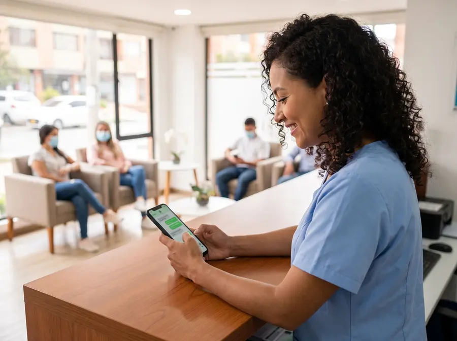 Recepción de una clínica confirmando citas por WhatsApp