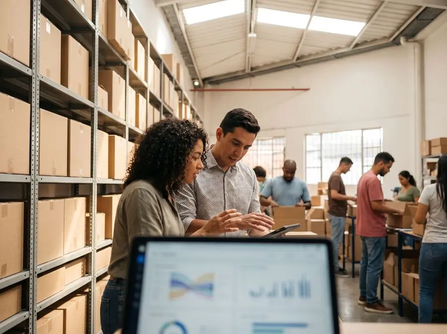 Equipo de operaciones revisando pedidos en la bodega de una marca con alto volumen de ventas